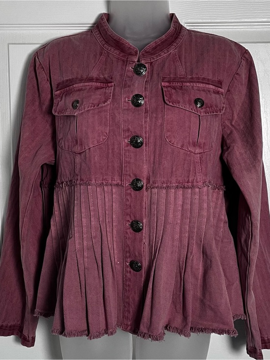 Adore Jackets & Blazers - Adore Dusty Rose Cotton Herringbone Pleated Peplum Jacket XL